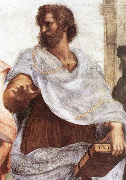 Aristote – L’école d’Athènes : fresque de Raphaël – musée du Vatican - détail