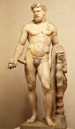 Hercule [Héraclès] tenant les pommes des Hespérides – Marbre romain du IIe siècle après J.-C. d’après un original grec de 350-300 avant J.-C.- Musée de l’Ermitage de Saint-Pétersbourg