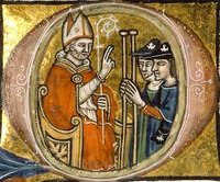 Bénédiction de deux pèlerins - Manuscrit de la bibliothèque Sainte-Geneviève