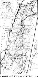 Carte touristique de la Palestine sur laquelle sont indiqués les trajets des tours de Cook’s