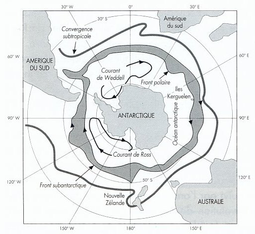 Les courants autour de l’ntarctique