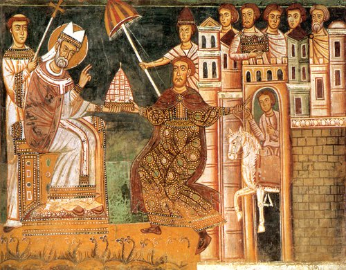‘La donation de Constantin’- fresque anonyme du XIIIe siècle - Rome, basilique des Quatre-Saints-Couronnés 