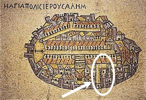 Emplacement sur la mosaïque de Madaba de de la voie byzantine découverte par les archéologues