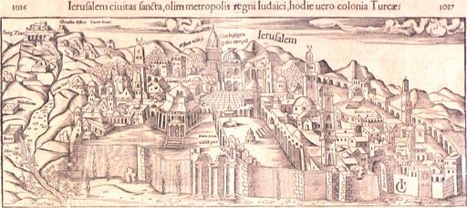 ’La Cité sainte de Jérusalem, aujourd’hui colonie turque’ par Sebastian Munster - 1552 ’La Cité sainte de Jérusalem, aujourd’hui colonie turque’ par Sebastian Munster - 1552