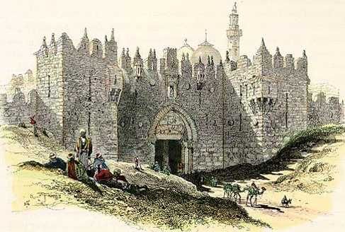 La porte de Damas - Bab el-Amud (porte de la colonne). L’entrée nord de Jérusalem. Harry Fenn - 1870