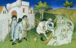 Pèlerins se baignant dans le Jourdain - manuscrit de la BNF Pèlerins se baignant dans le Jourdain - manuscrit de la BNF