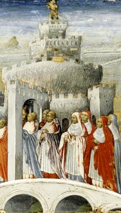 Procession au château Saint-Ange au XVe siècle – Détail d’un retable de Giovanni di Paolo : ‘La procession de saint Grégoire au château Saint-Ange’ – Musée du Louvre