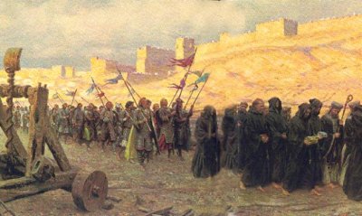 Procession des croisés devant les murs de Jérusalem