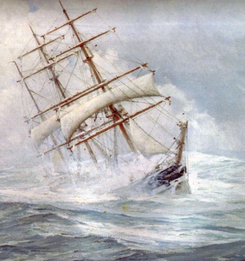 Trois-mâts en fuite dans la tempête Trois-mâts en fuite dans la tempête