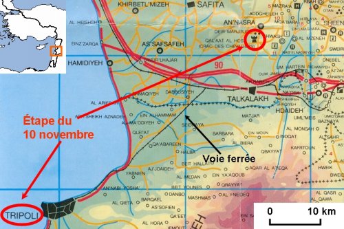 Carte du trajet entre le Krak des chevaliers et Tripoli Carte du trajet entre le Krak des chevaliers et Tripoli