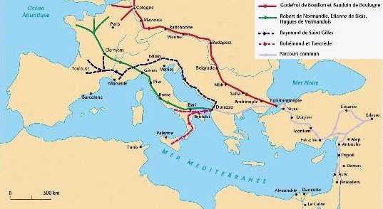 Le trajet de la première croisade