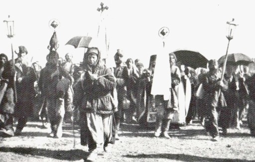 Pèlerins russes en marche vers le Jourdain