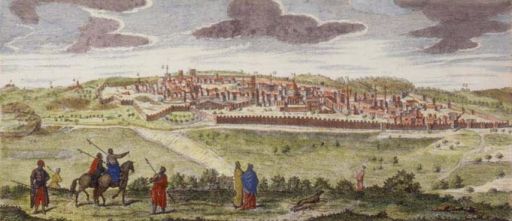 Vue de la cité de Jérusalem - Cornelius de Bruyn - Voyage au Levant - 1698 Vue de la cité de Jérusalem - Cornelius de Bruyn - Voyage au Levant - 1698