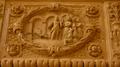 Détail de la chaire dans la basilique de Santa Maria di Leuca. La statue de Minerve abattue au moment où saint Pierre donne sa première prédication après son arrivée de Terre sainte à Leuca